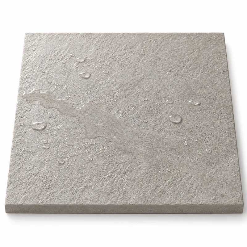 Materialstudie: strukturierte, rutschhemmende Fliese mit Wasser