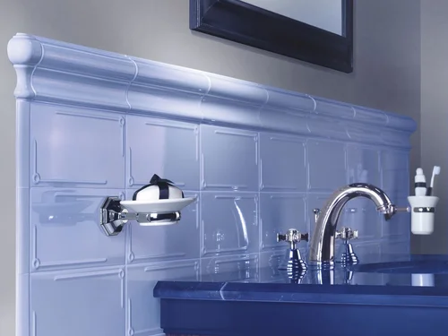 Blue Art Deco wall tiles by Etruria in a bathroom