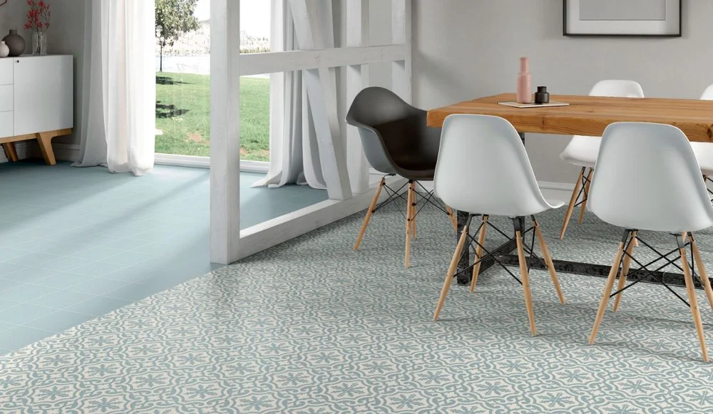Elios Ceramica patterned floor, Deco Anthology series, Original B light blue model, size 20 × 20 cm, cement tile, porcelain stoneware, special price