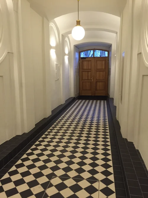 Old Viennese stairwell with a chequerboard floor