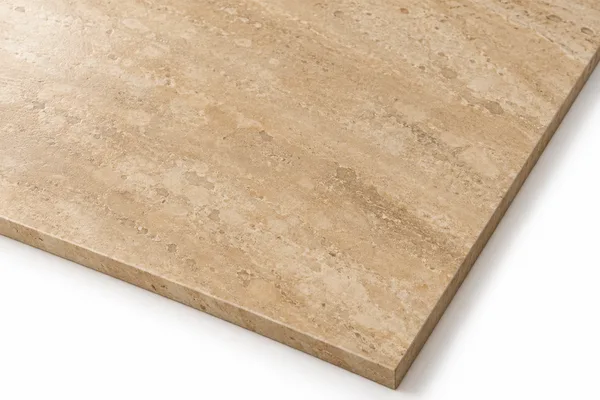 Materialstudie: Travertin mit gespachtelten Poren, geschliffen, gerade scharfe Kante